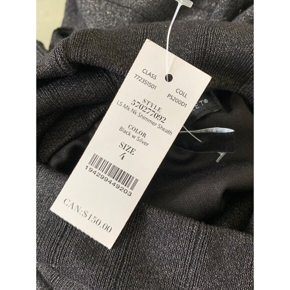 WHBM Sweater Dress Midi Mock Neck NWT Size 4 S Shimmer Sheath 7782 Black Ikat - Picture 4 of 9